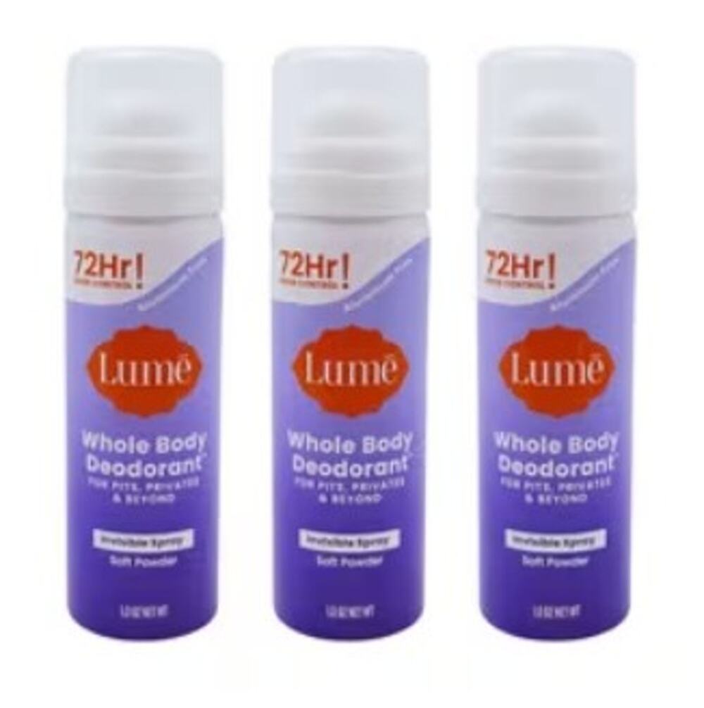 3 Pack Lume Whole Body Deodorant Soft Powder Invisible 1oz Travel Size